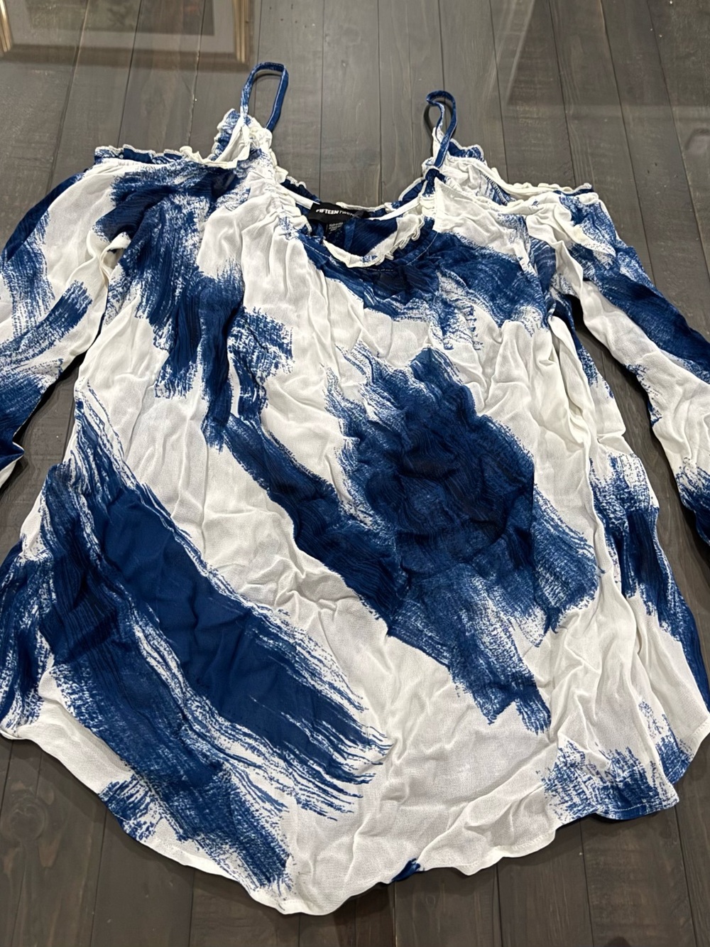 Fifteen Twenty Blue and White Cold-Shoulder Tunic